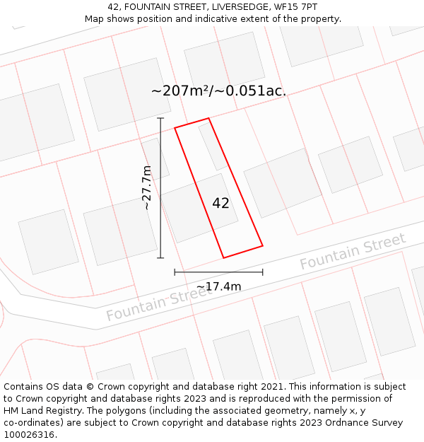 42, FOUNTAIN STREET, LIVERSEDGE, WF15 7PT: Plot and title map