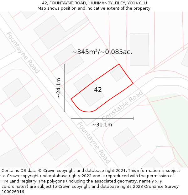 42, FOUNTAYNE ROAD, HUNMANBY, FILEY, YO14 0LU: Plot and title map