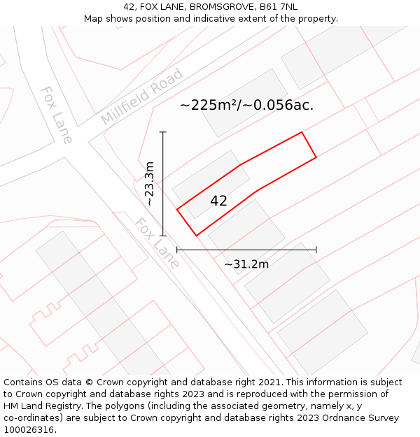 42, FOX LANE, BROMSGROVE, B61 7NL: Plot and title map