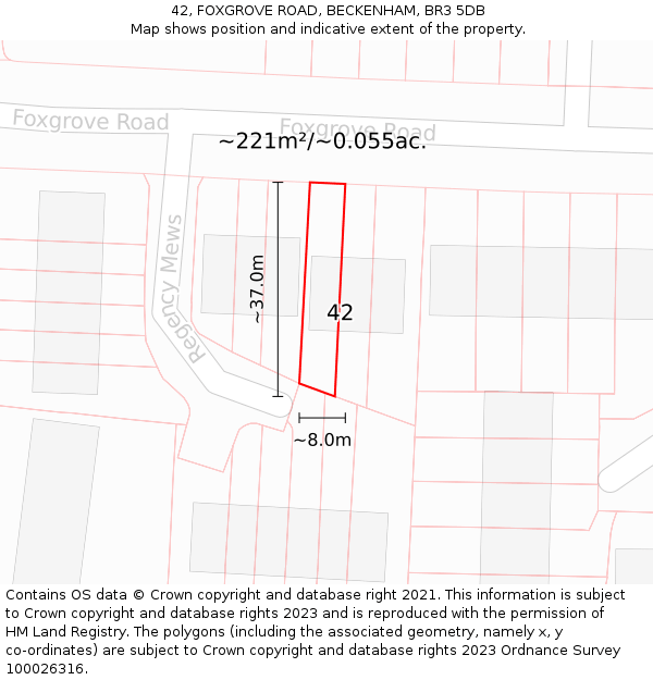 42, FOXGROVE ROAD, BECKENHAM, BR3 5DB: Plot and title map