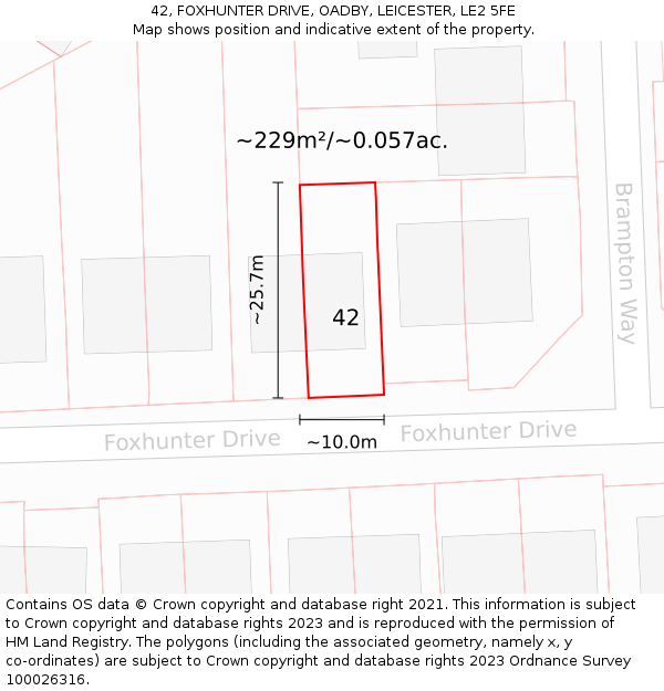 42, FOXHUNTER DRIVE, OADBY, LEICESTER, LE2 5FE: Plot and title map