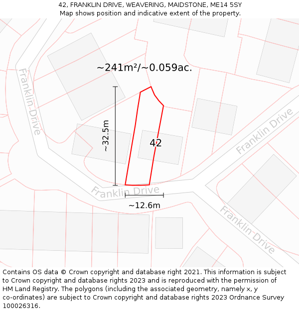 42, FRANKLIN DRIVE, WEAVERING, MAIDSTONE, ME14 5SY: Plot and title map
