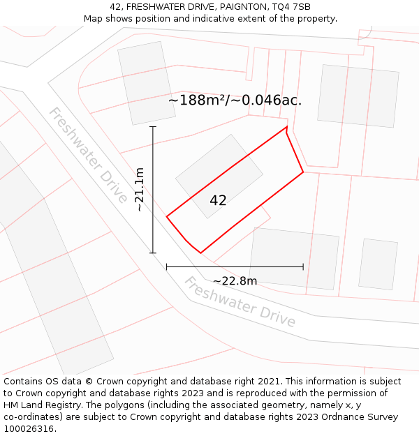 42, FRESHWATER DRIVE, PAIGNTON, TQ4 7SB: Plot and title map