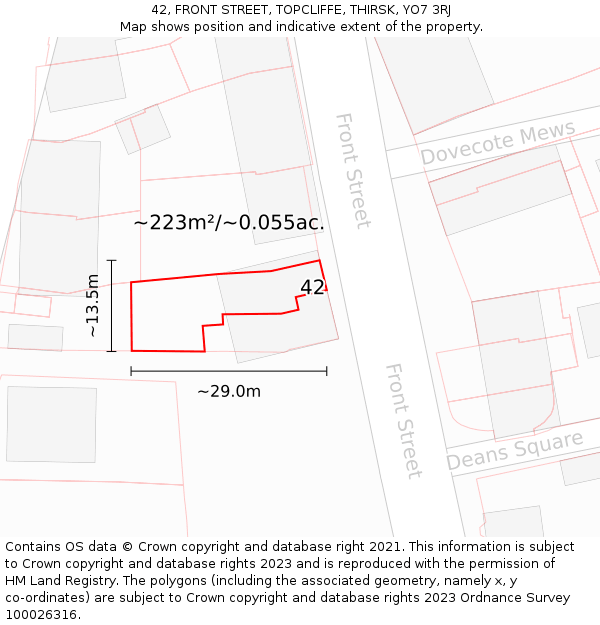 42, FRONT STREET, TOPCLIFFE, THIRSK, YO7 3RJ: Plot and title map
