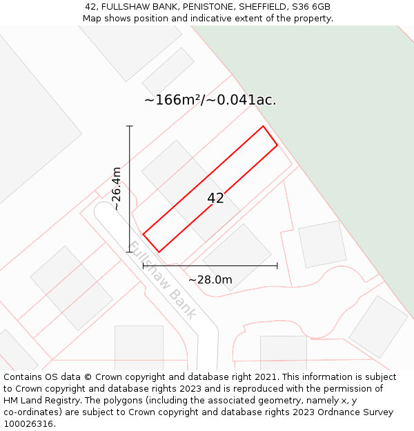 42, FULLSHAW BANK, PENISTONE, SHEFFIELD, S36 6GB: Plot and title map