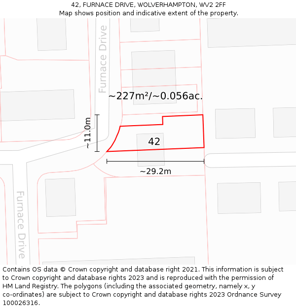 42, FURNACE DRIVE, WOLVERHAMPTON, WV2 2FF: Plot and title map