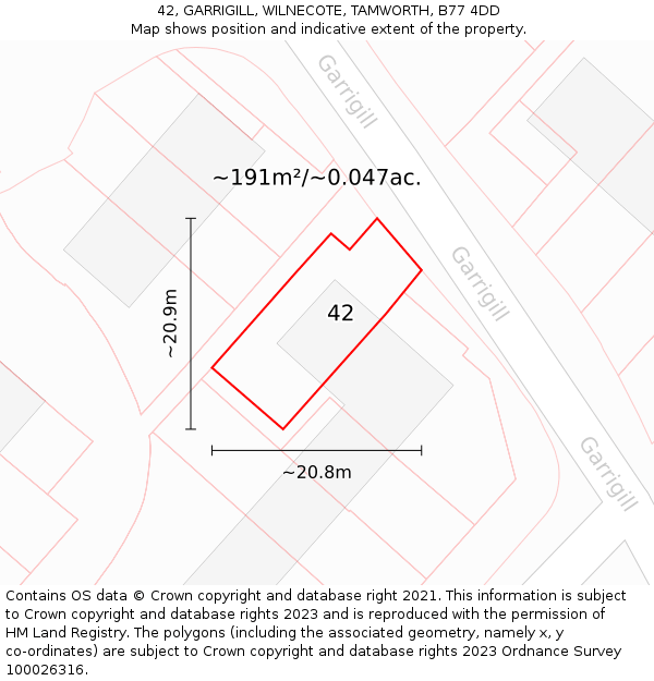 42, GARRIGILL, WILNECOTE, TAMWORTH, B77 4DD: Plot and title map