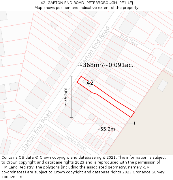 42, GARTON END ROAD, PETERBOROUGH, PE1 4EJ: Plot and title map
