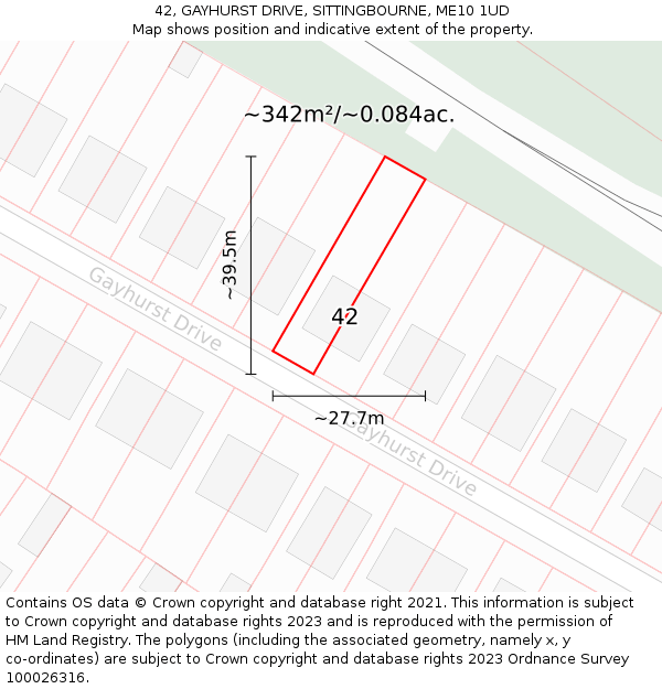 42, GAYHURST DRIVE, SITTINGBOURNE, ME10 1UD: Plot and title map