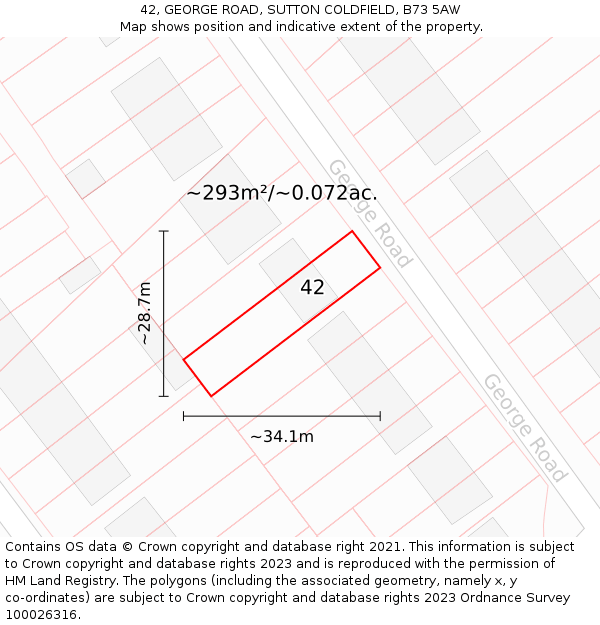 42, GEORGE ROAD, SUTTON COLDFIELD, B73 5AW: Plot and title map