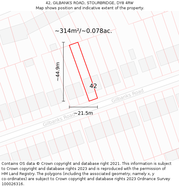 42, GILBANKS ROAD, STOURBRIDGE, DY8 4RW: Plot and title map
