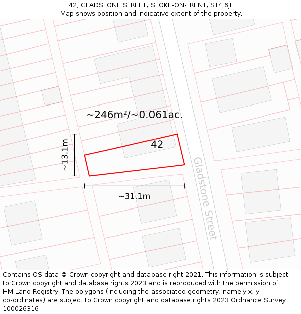 42, GLADSTONE STREET, STOKE-ON-TRENT, ST4 6JF: Plot and title map