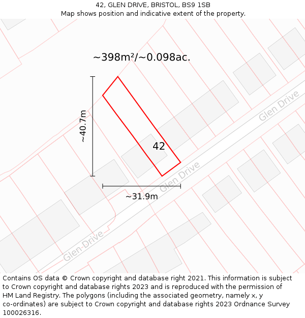 42, GLEN DRIVE, BRISTOL, BS9 1SB: Plot and title map