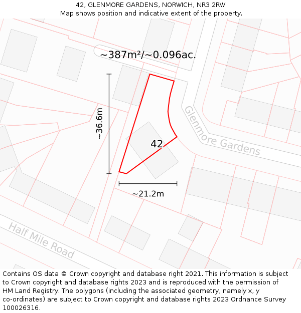 42, GLENMORE GARDENS, NORWICH, NR3 2RW: Plot and title map