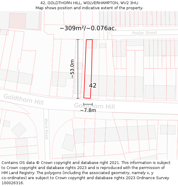 42, GOLDTHORN HILL, WOLVERHAMPTON, WV2 3HU: Plot and title map