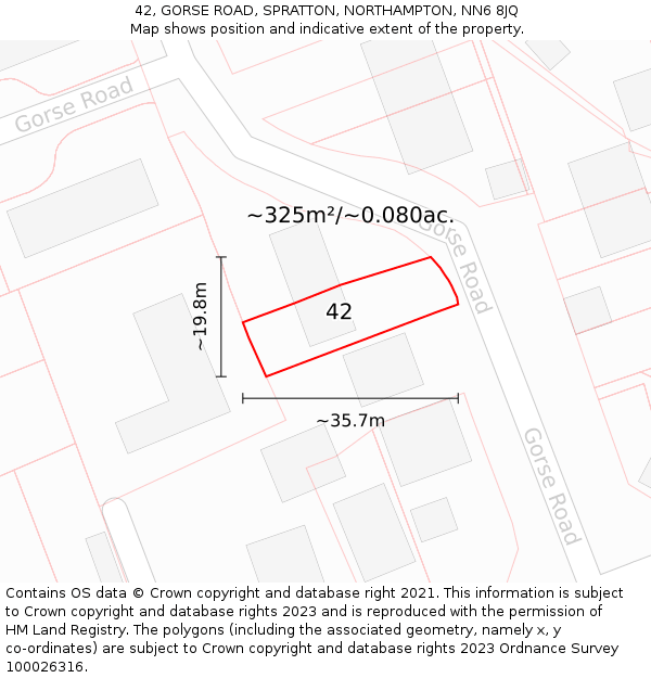 42, GORSE ROAD, SPRATTON, NORTHAMPTON, NN6 8JQ: Plot and title map