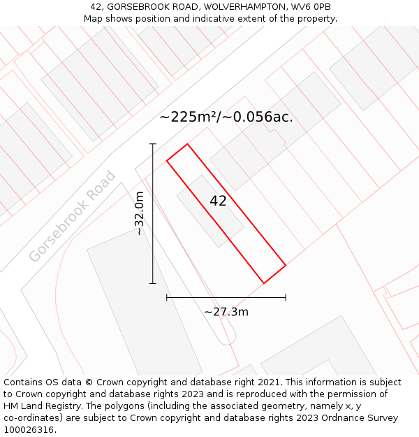 42, GORSEBROOK ROAD, WOLVERHAMPTON, WV6 0PB: Plot and title map