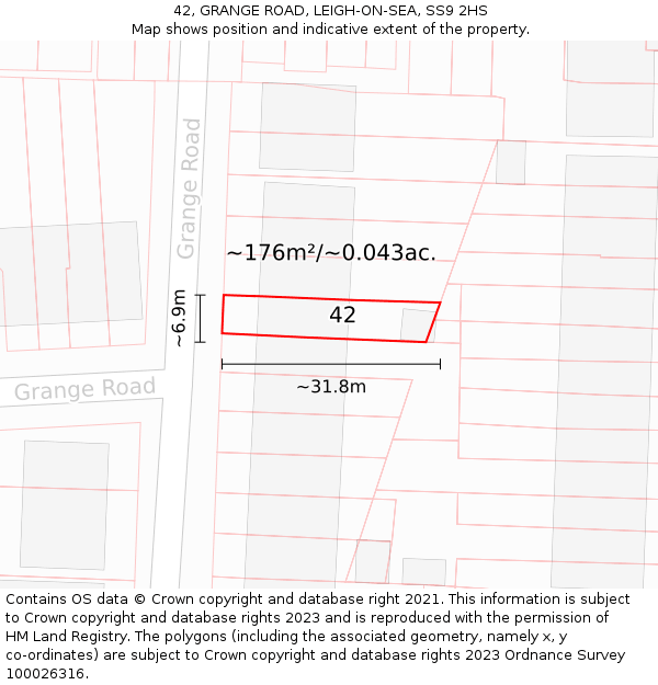 42, GRANGE ROAD, LEIGH-ON-SEA, SS9 2HS: Plot and title map