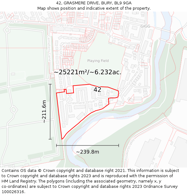42, GRASMERE DRIVE, BURY, BL9 9GA: Plot and title map