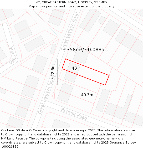 42, GREAT EASTERN ROAD, HOCKLEY, SS5 4BX: Plot and title map