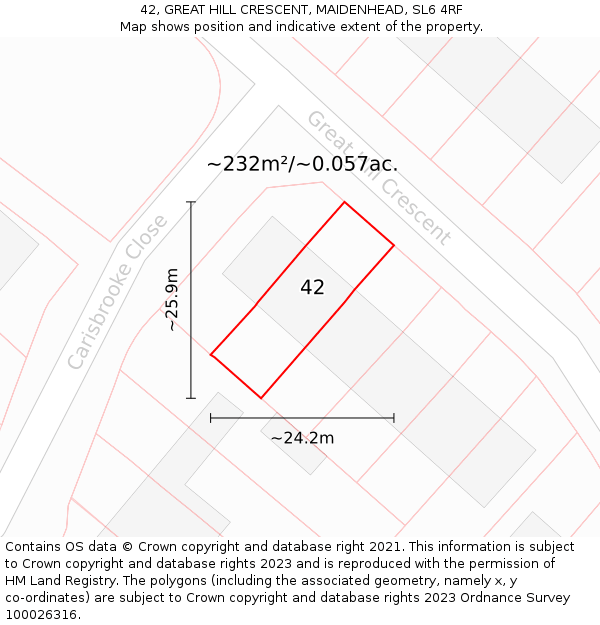 42, GREAT HILL CRESCENT, MAIDENHEAD, SL6 4RF: Plot and title map