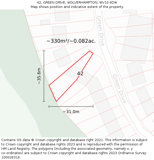 42, GREEN DRIVE, WOLVERHAMPTON, WV10 6DW: Plot and title map