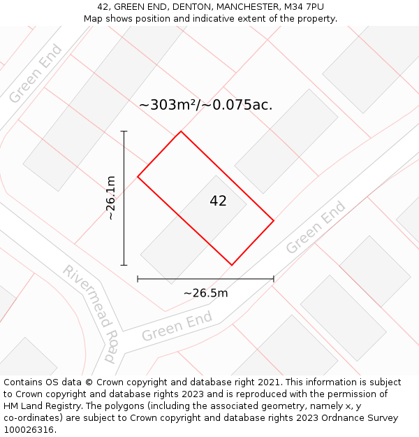 42, GREEN END, DENTON, MANCHESTER, M34 7PU: Plot and title map