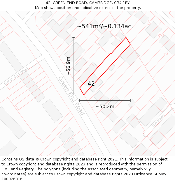 42, GREEN END ROAD, CAMBRIDGE, CB4 1RY: Plot and title map