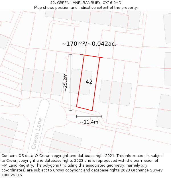 42, GREEN LANE, BANBURY, OX16 9HD: Plot and title map