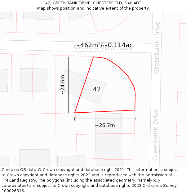 42, GREENBANK DRIVE, CHESTERFIELD, S40 4BT: Plot and title map