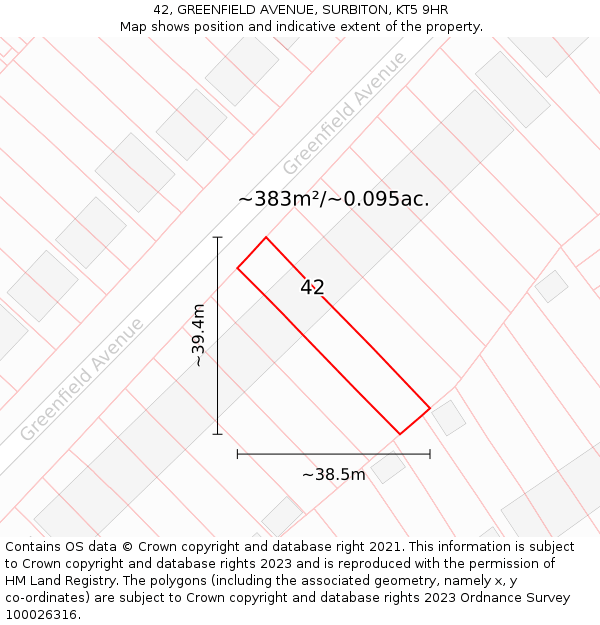 42, GREENFIELD AVENUE, SURBITON, KT5 9HR: Plot and title map