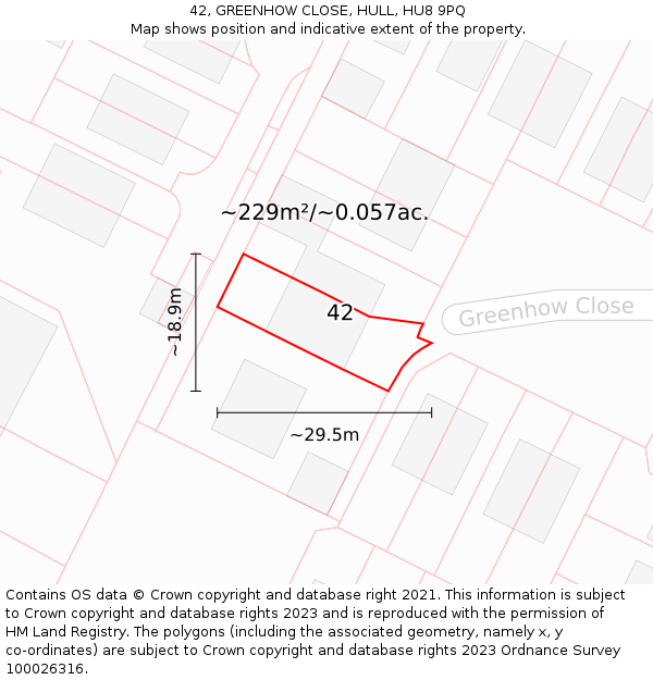 42, GREENHOW CLOSE, HULL, HU8 9PQ: Plot and title map