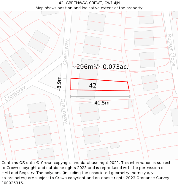 42, GREENWAY, CREWE, CW1 4JN: Plot and title map