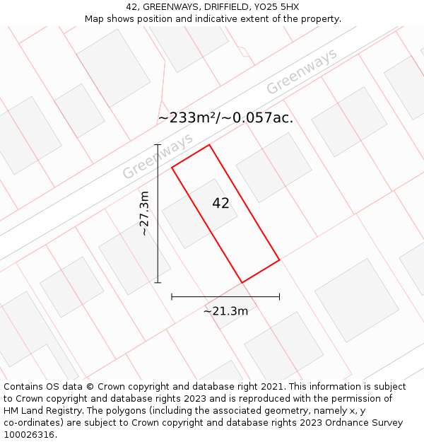 42, GREENWAYS, DRIFFIELD, YO25 5HX: Plot and title map