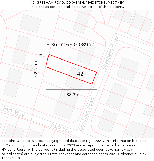 42, GRESHAM ROAD, COXHEATH, MAIDSTONE, ME17 4EY: Plot and title map