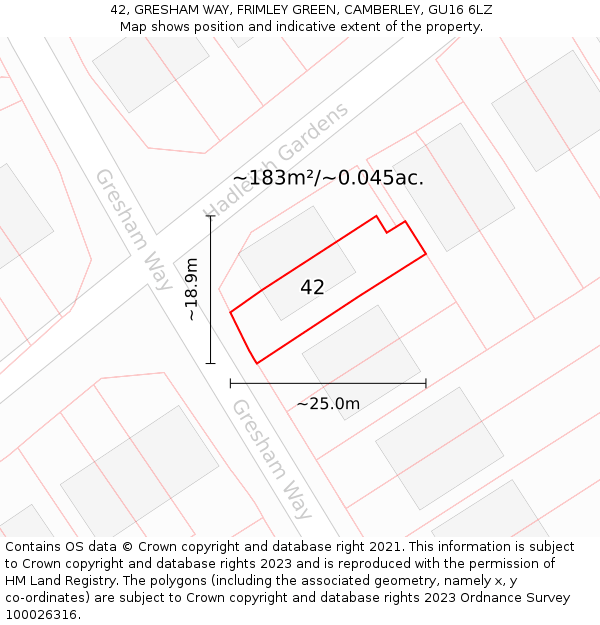 42, GRESHAM WAY, FRIMLEY GREEN, CAMBERLEY, GU16 6LZ: Plot and title map
