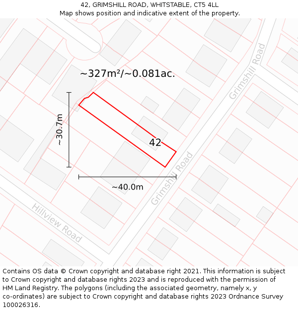 42, GRIMSHILL ROAD, WHITSTABLE, CT5 4LL: Plot and title map