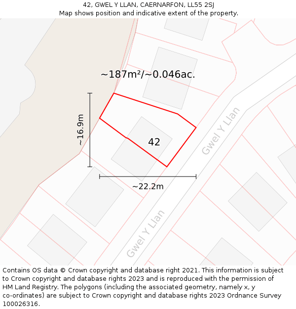 42, GWEL Y LLAN, CAERNARFON, LL55 2SJ: Plot and title map