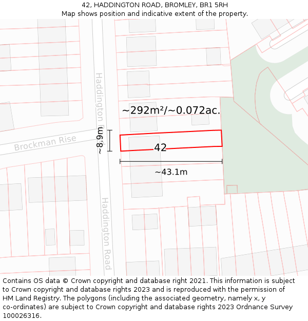 42, HADDINGTON ROAD, BROMLEY, BR1 5RH: Plot and title map