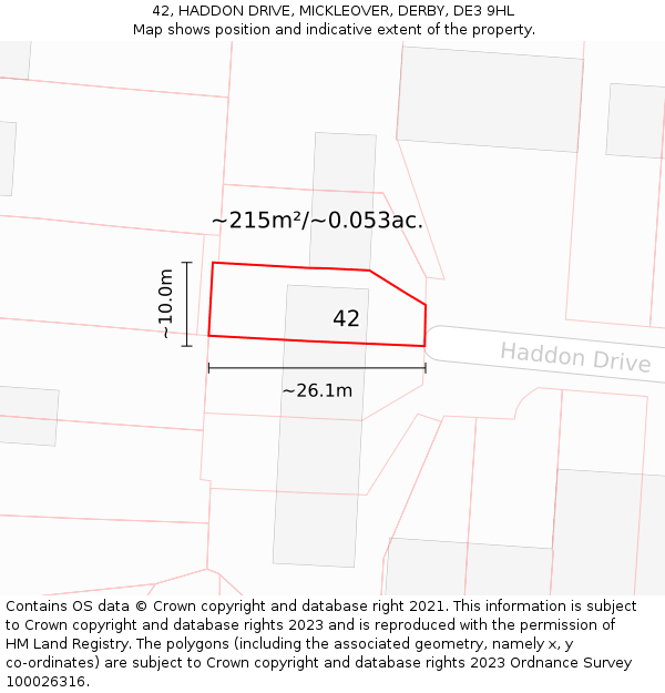 42, HADDON DRIVE, MICKLEOVER, DERBY, DE3 9HL: Plot and title map