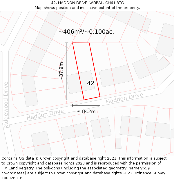 42, HADDON DRIVE, WIRRAL, CH61 8TG: Plot and title map