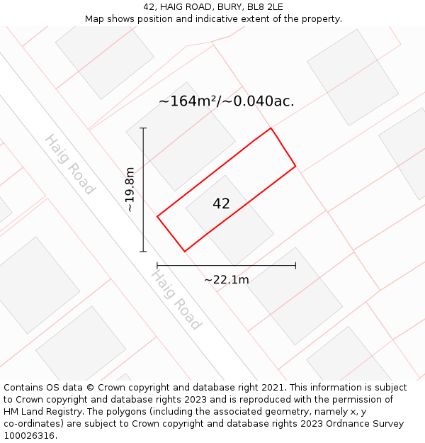 42, HAIG ROAD, BURY, BL8 2LE: Plot and title map