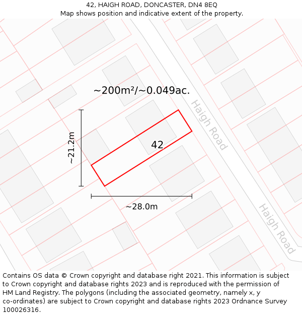 42, HAIGH ROAD, DONCASTER, DN4 8EQ: Plot and title map