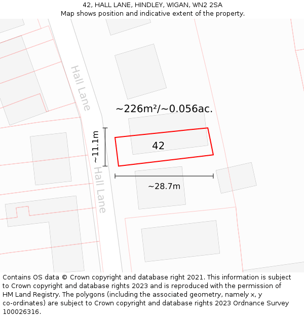 42, HALL LANE, HINDLEY, WIGAN, WN2 2SA: Plot and title map