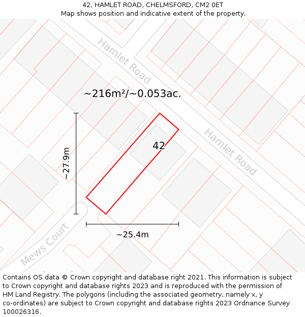 42, HAMLET ROAD, CHELMSFORD, CM2 0ET: Plot and title map