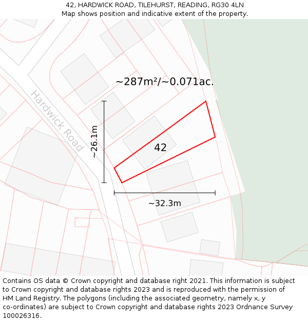 42, HARDWICK ROAD, TILEHURST, READING, RG30 4LN: Plot and title map