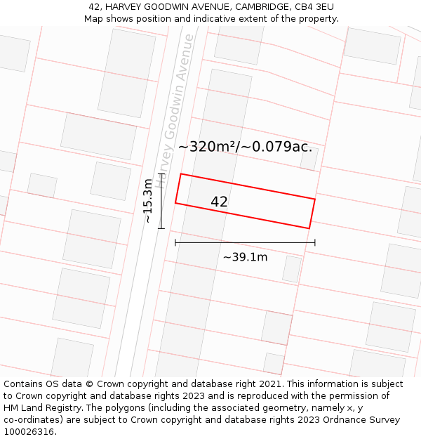 42, HARVEY GOODWIN AVENUE, CAMBRIDGE, CB4 3EU: Plot and title map