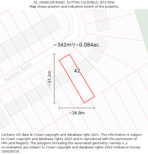 42, HASELOR ROAD, SUTTON COLDFIELD, B73 5DW: Plot and title map