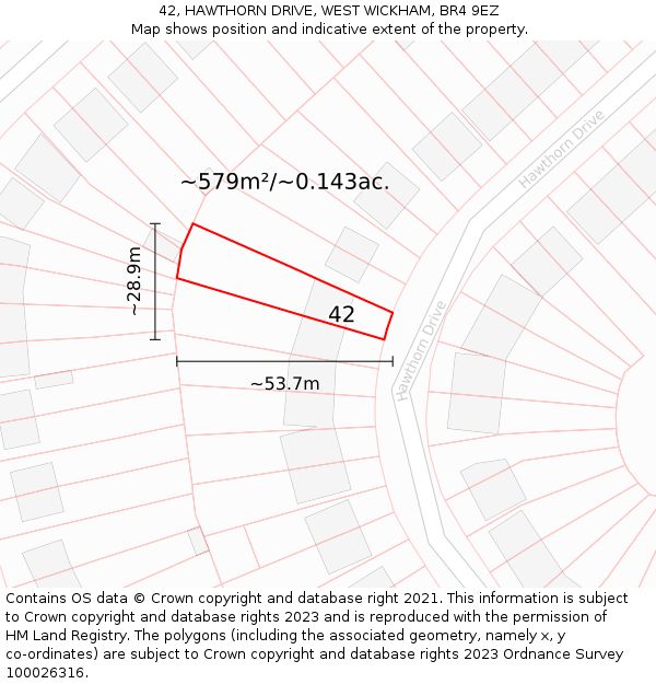 42, HAWTHORN DRIVE, WEST WICKHAM, BR4 9EZ: Plot and title map