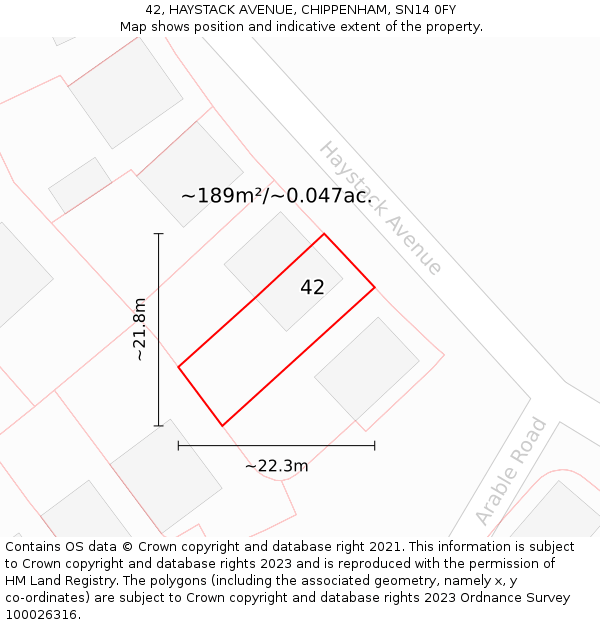 42, HAYSTACK AVENUE, CHIPPENHAM, SN14 0FY: Plot and title map